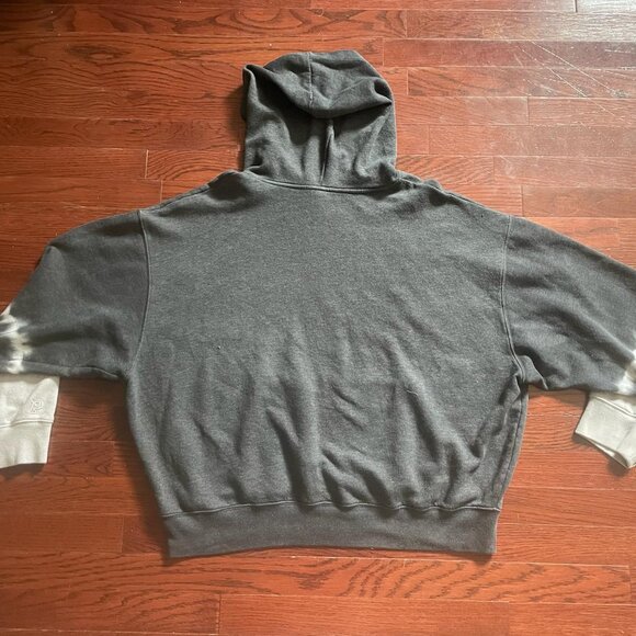 PINK Victoria’s Secret Black Wash Logo Large Fleece Hoodie Sweatshirt VS - Picture 2 of 7